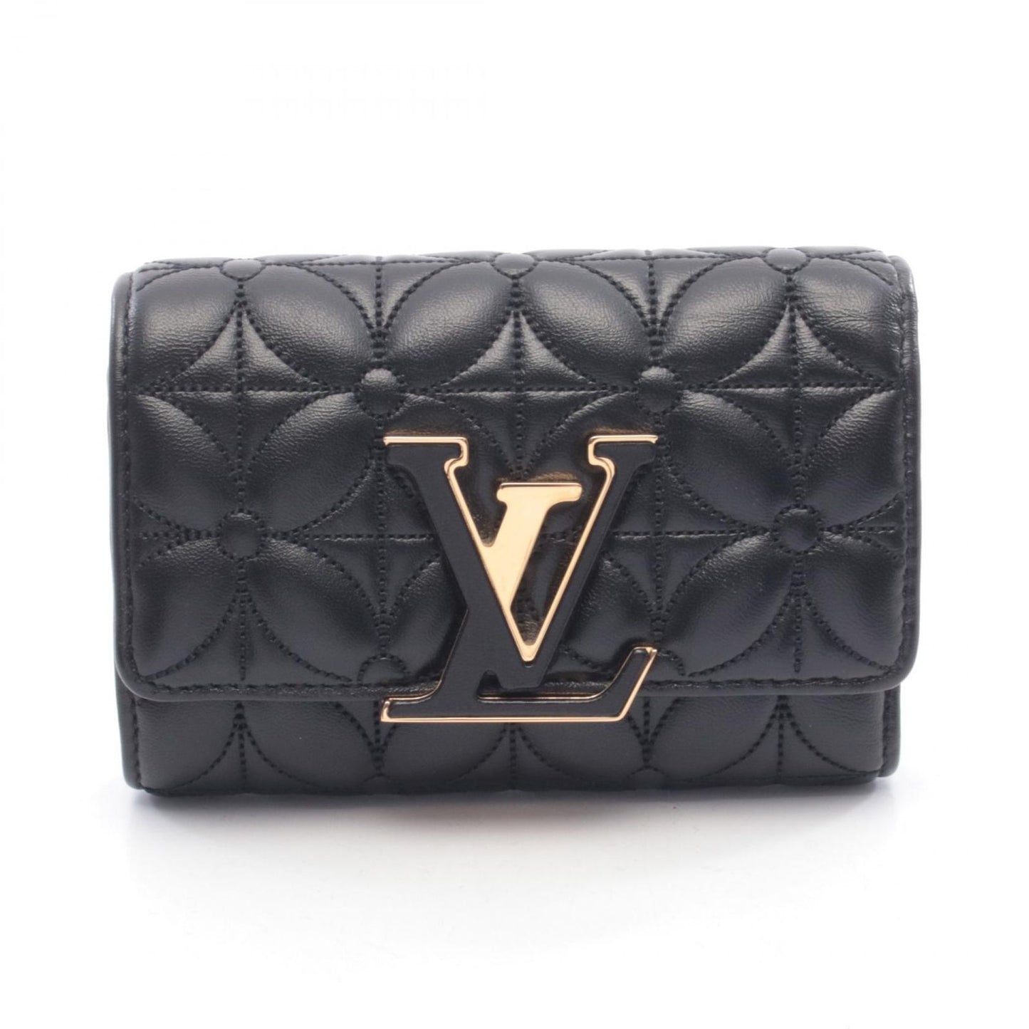 Louis Vuitton Trifold Wallet Portefeuille Capucines Compact Flower Quilted Noir