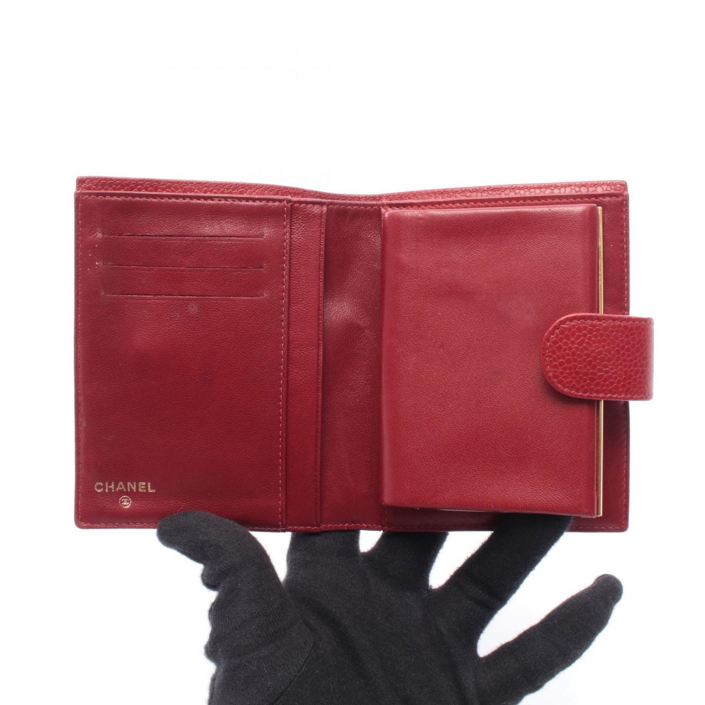 Chanel Hook Wallet CC Logo Red Leather Calf CC Clasp — view 3