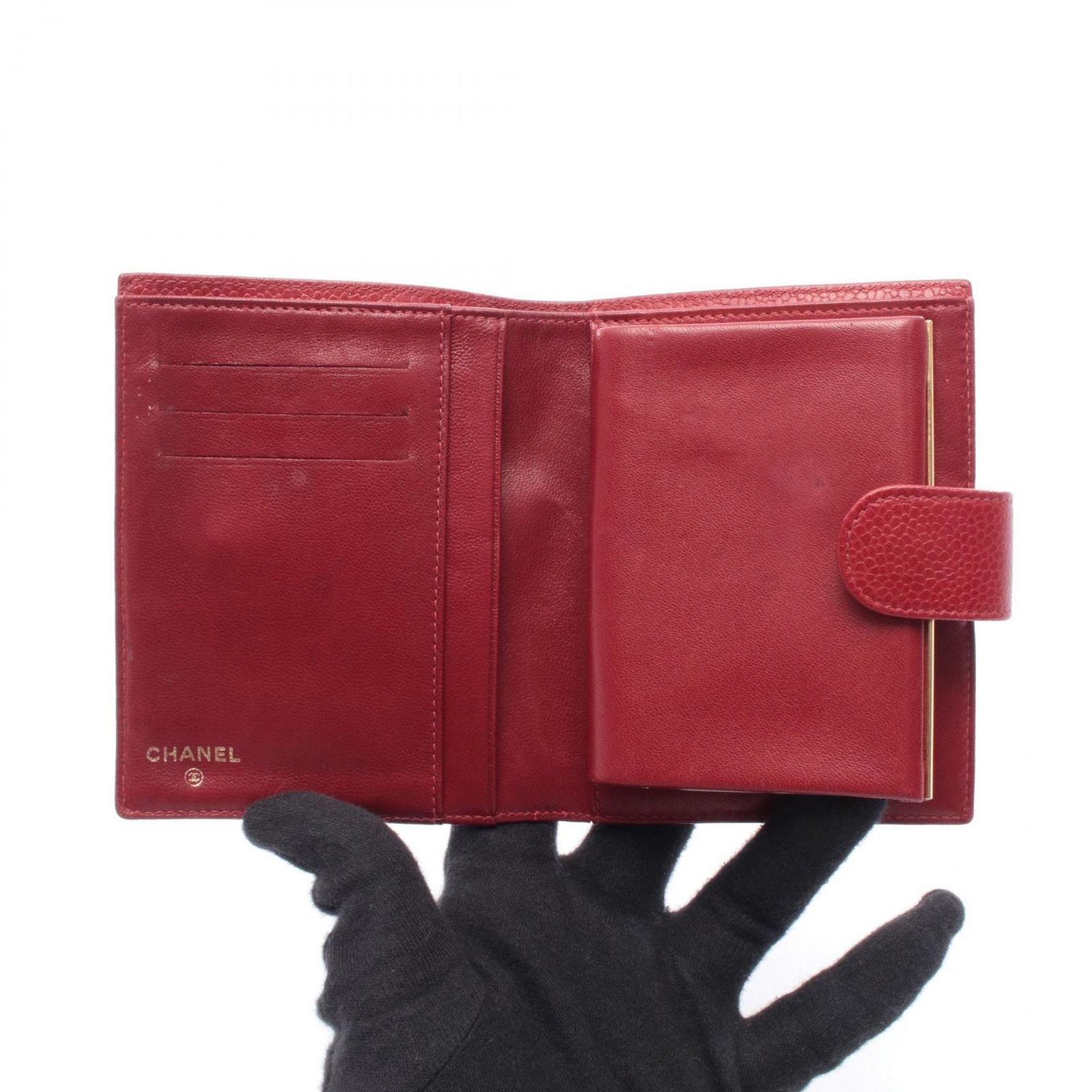 Chanel Hook Wallet CC Logo Red Leather Calf CC Clasp — view 3