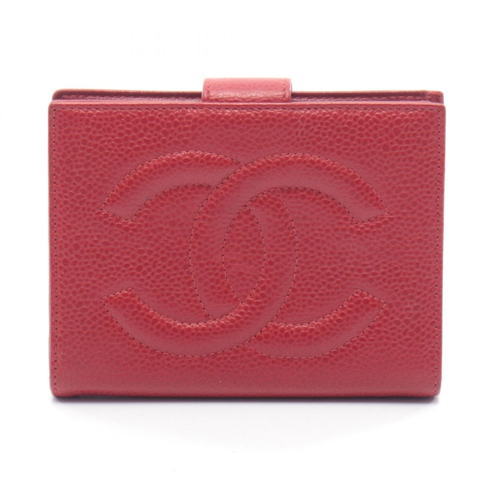 Chanel Hook Wallet CC Logo Red Leather Calf CC Clasp