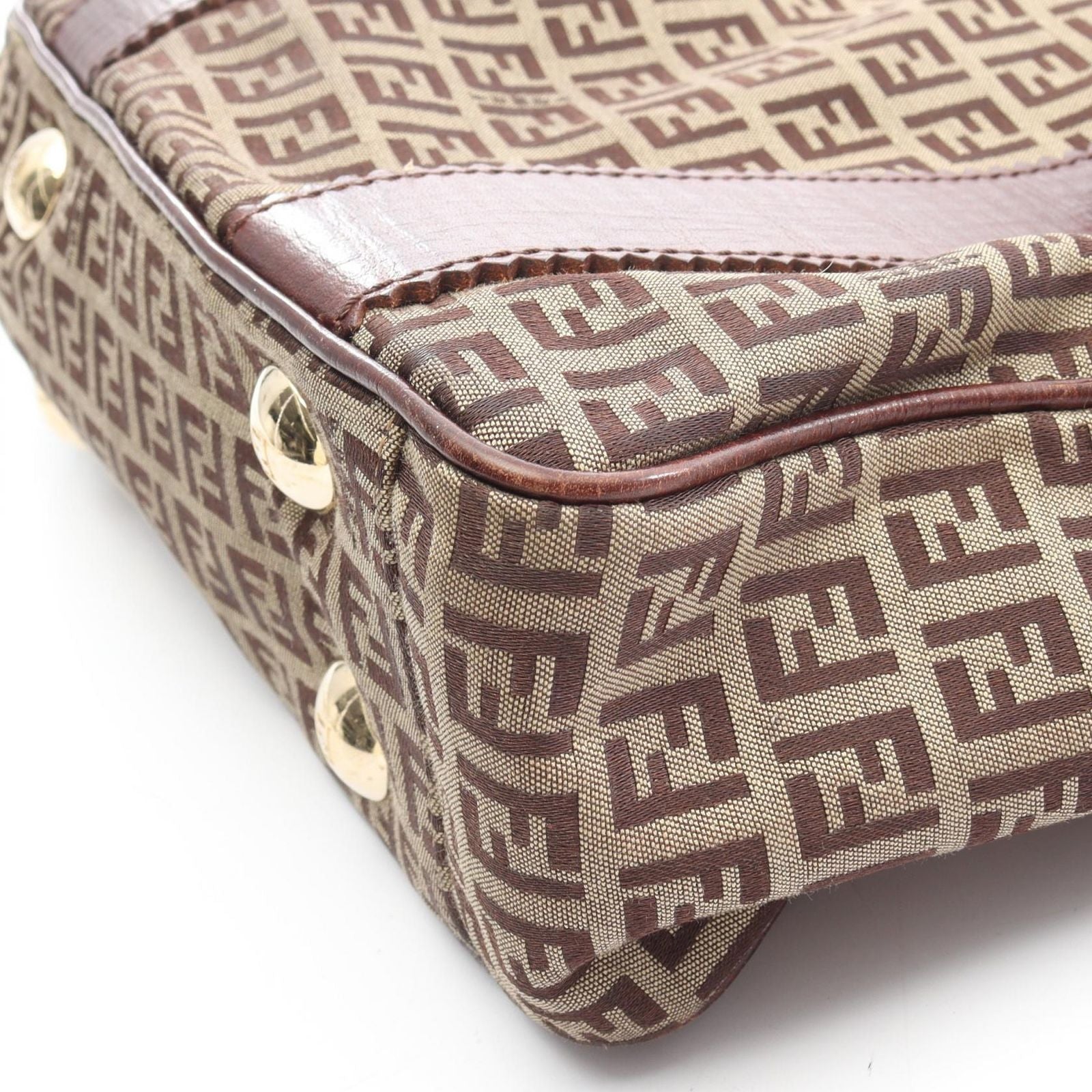 Fendi Tote Zucchino Beige Dark Brown Canvas Leather — view 9
