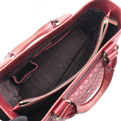 Celine Handbag Boogie Bag Macadam Wine Red Canvas Leather — view 3
