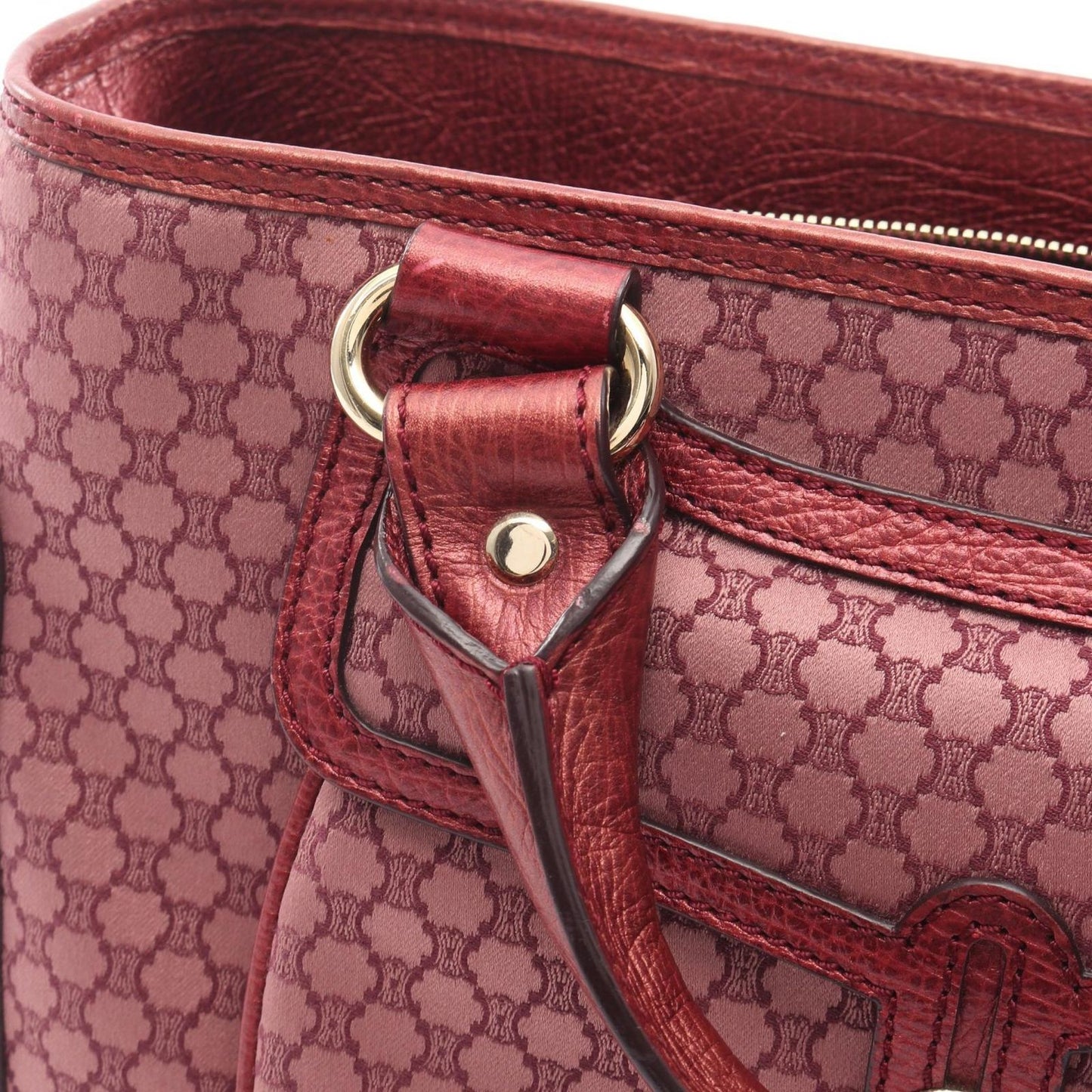 Celine Handbag Boogie Bag Macadam Wine Red Canvas Leather — view 7