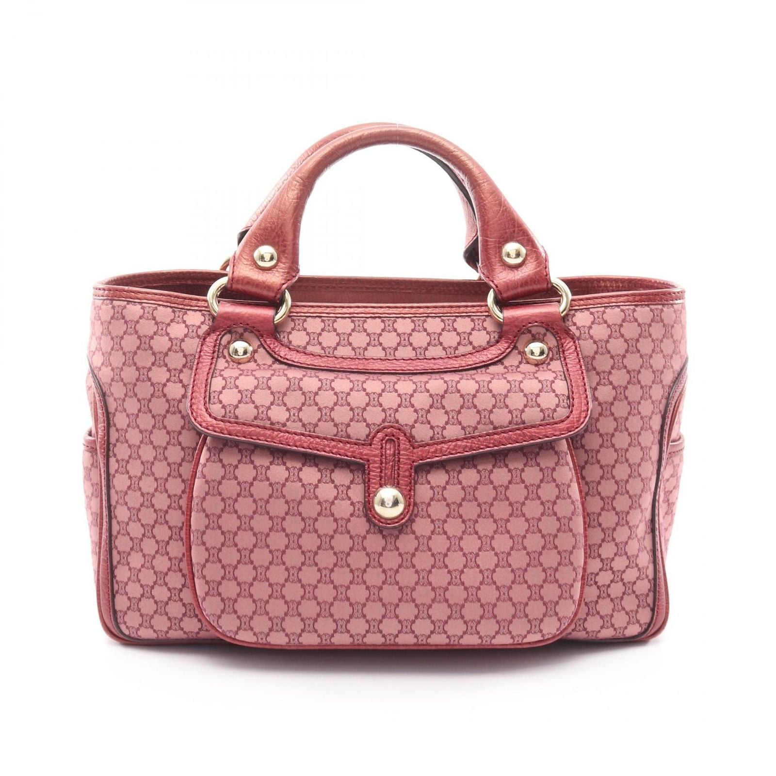 Celine Handbag Boogie Bag Macadam Wine Red Canvas Leather