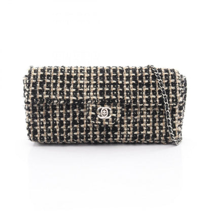 Chanel Shoulder Bag East Waist Black Beige White Fabric Chain