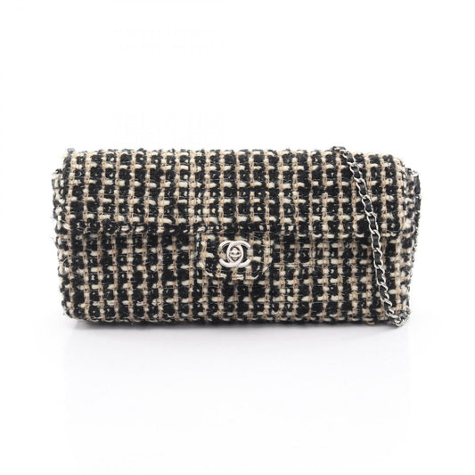 Chanel Shoulder Bag East Waist Black Beige White Fabric Chain