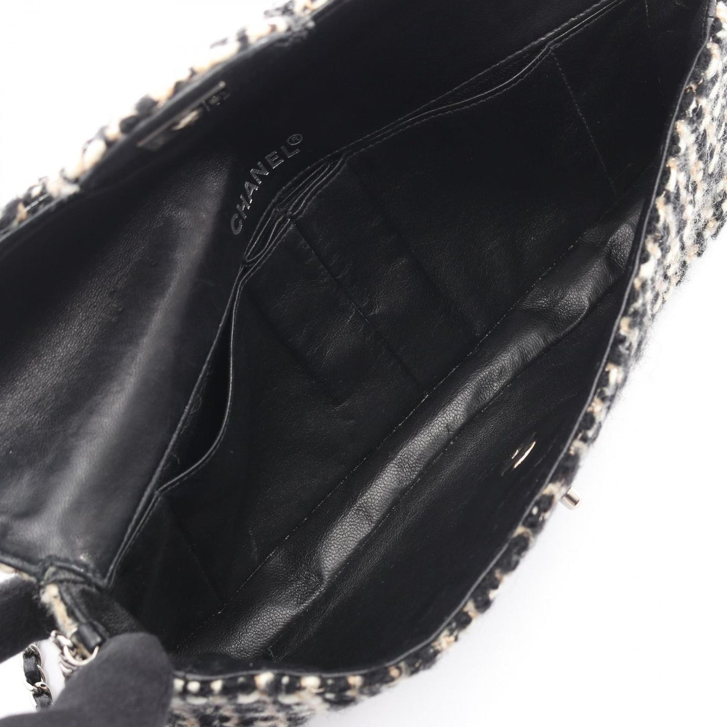 Chanel Shoulder Bag East Waist Black Beige White Fabric Chain — view 3