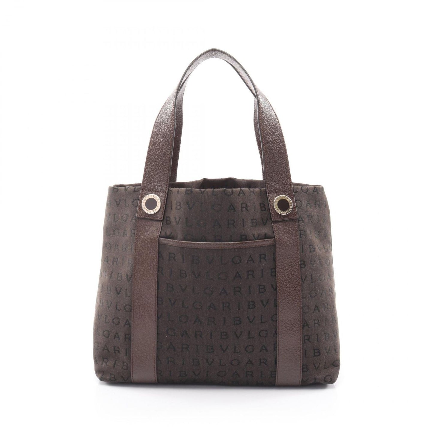 Bvlgari Handbag Logo Mania Brown Canvas Leather
