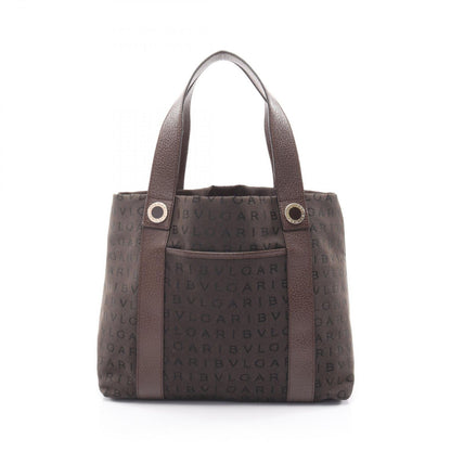 Bvlgari Handbag Logo Mania Brown Canvas Leather
