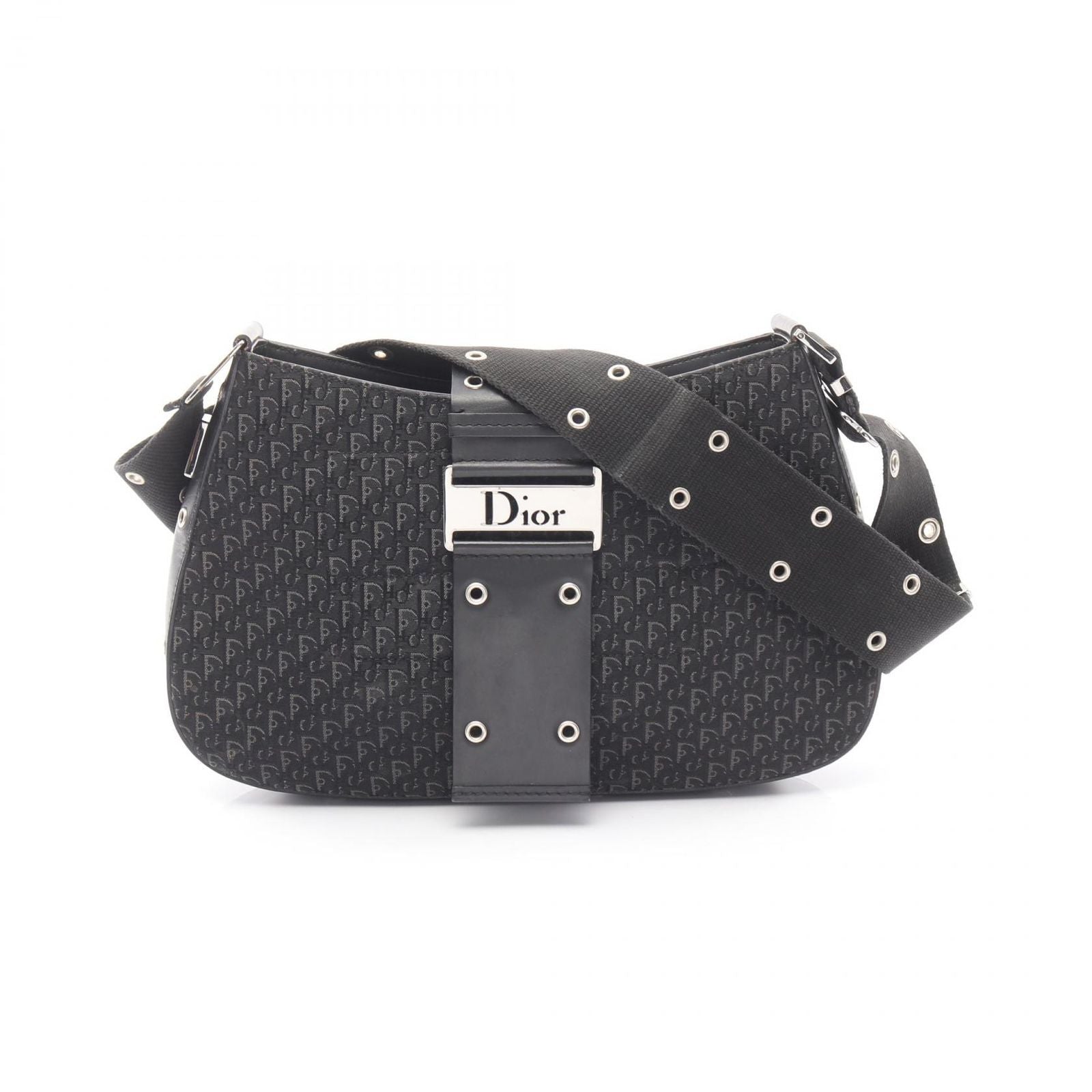 Dior Shoulder Bag Street Chic Trotter Black Canvas Leather