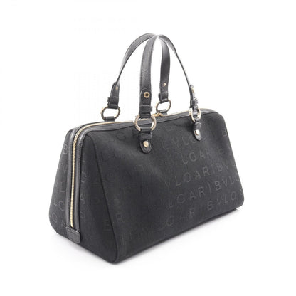 Bvlgari Tote Logo Mania Black Canvas Leather Boston Bag — view 2