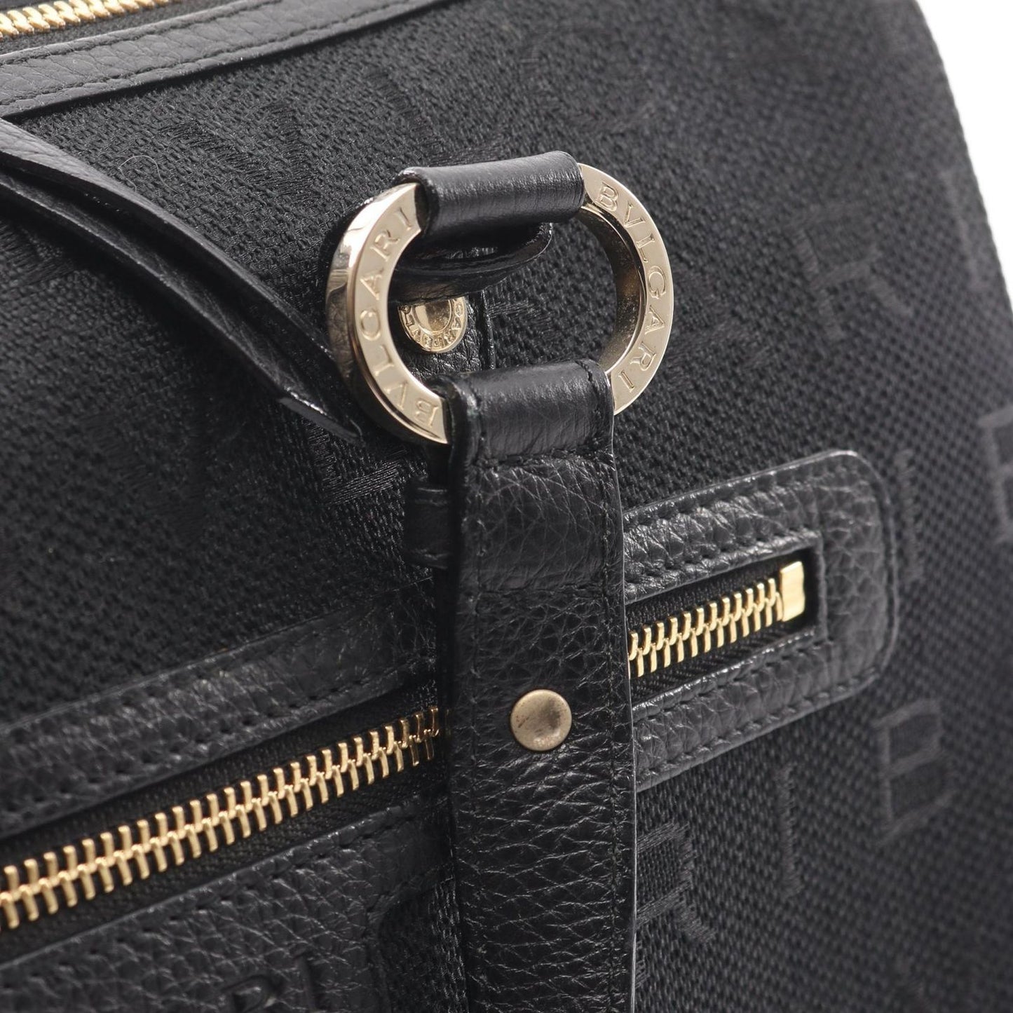 Bvlgari Tote Logo Mania Black Canvas Leather Boston Bag — view 7