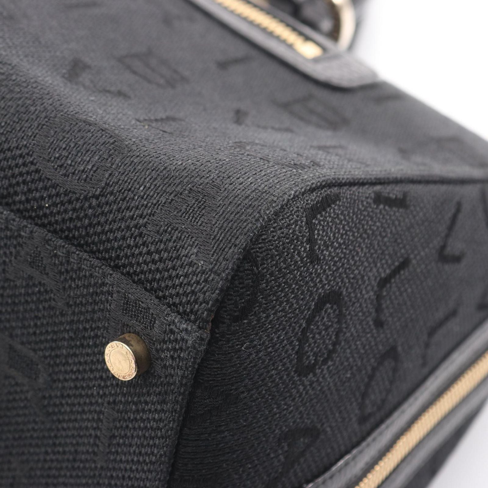 Bvlgari Tote Logo Mania Black Canvas Leather Boston Bag — view 5
