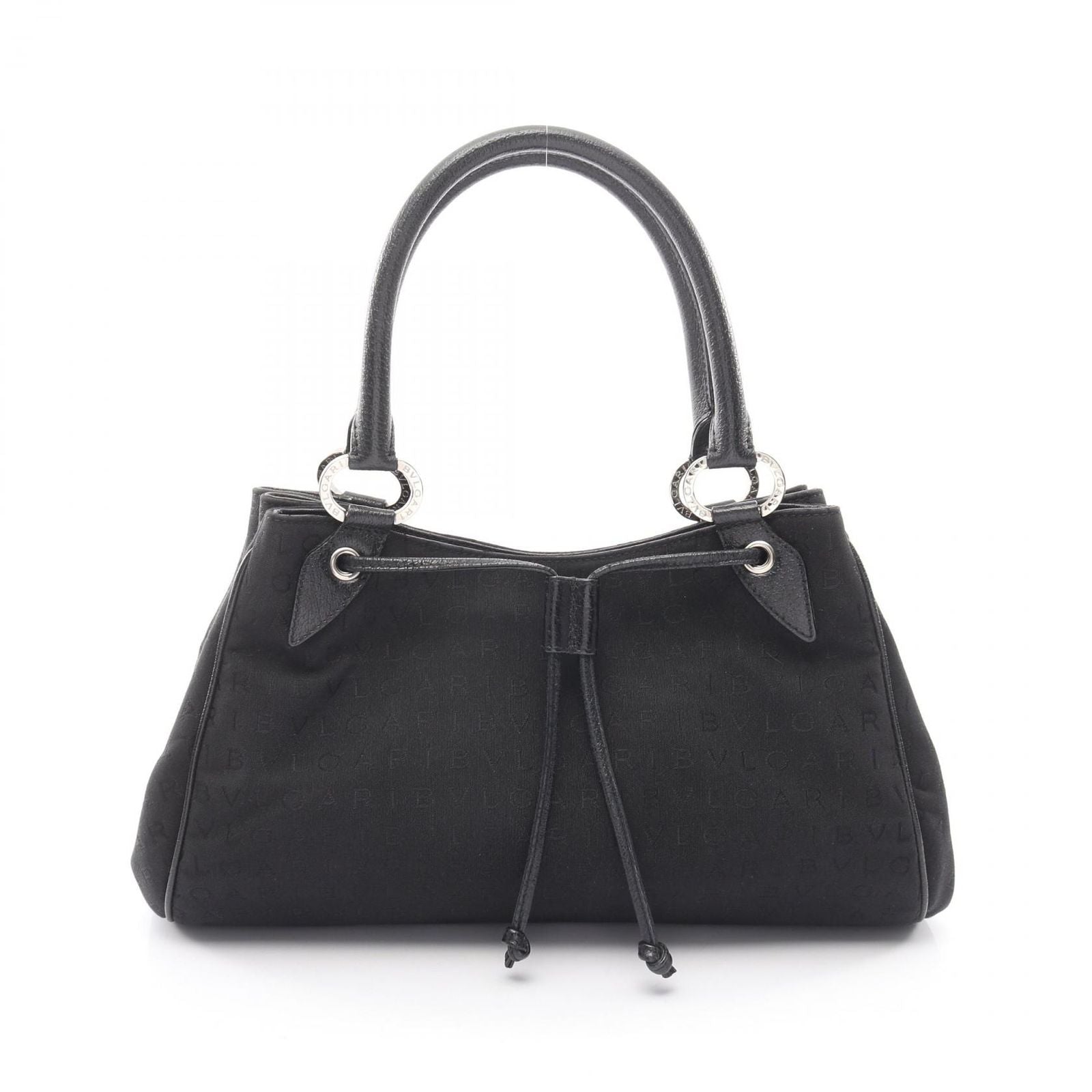 Bvlgari Handbag Logo Mania Black Canvas Leather