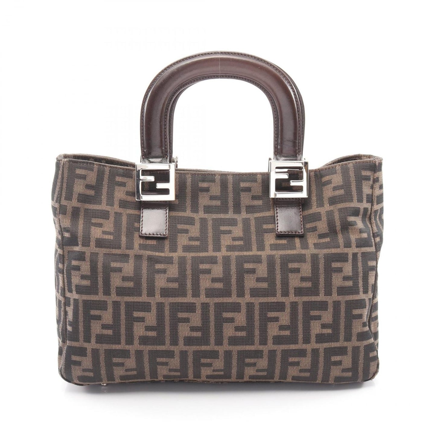 Fendi Handbag Zucca Black Brown Canvas Leather