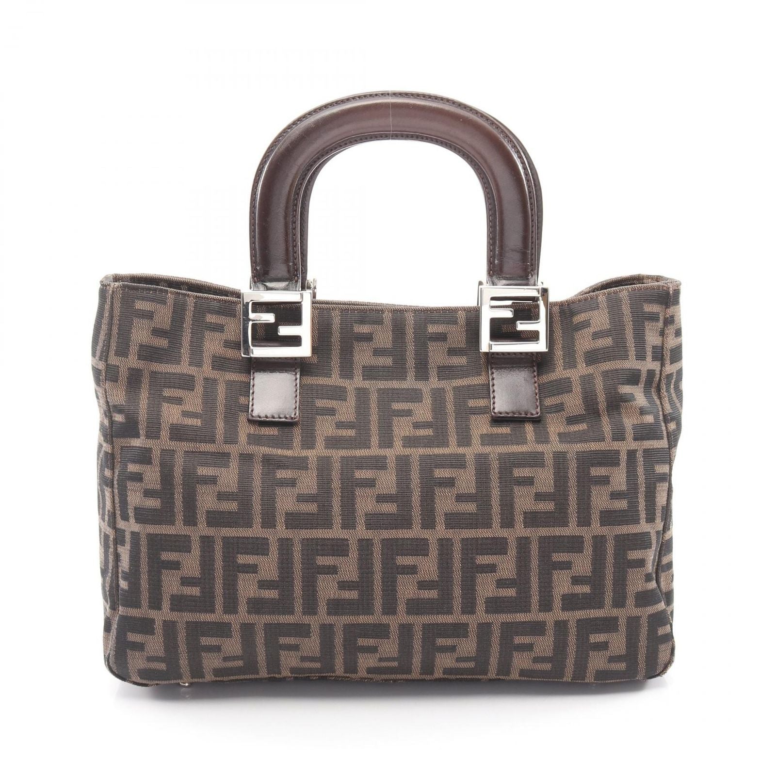 Fendi Handbag Zucca Black Brown Canvas Leather