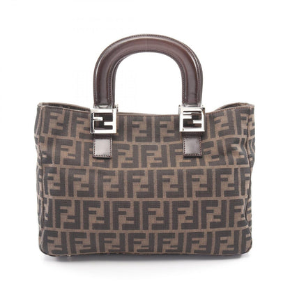 Fendi Handbag Zucca Black Brown Canvas Leather