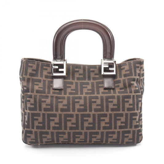 Fendi Handbag Zucca Black Brown Canvas Leather