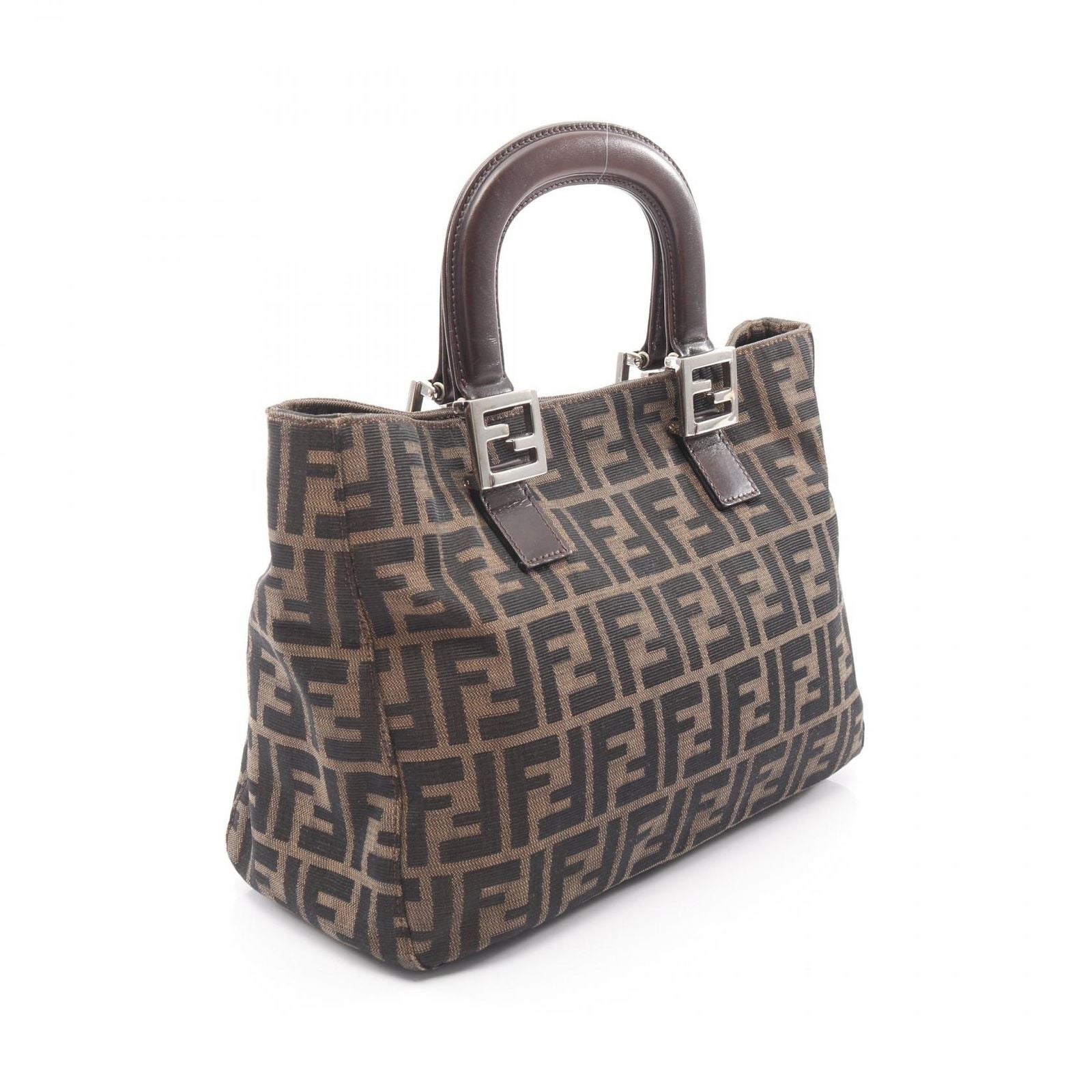 Fendi Handbag Zucca Black Brown Canvas Leather — view 2