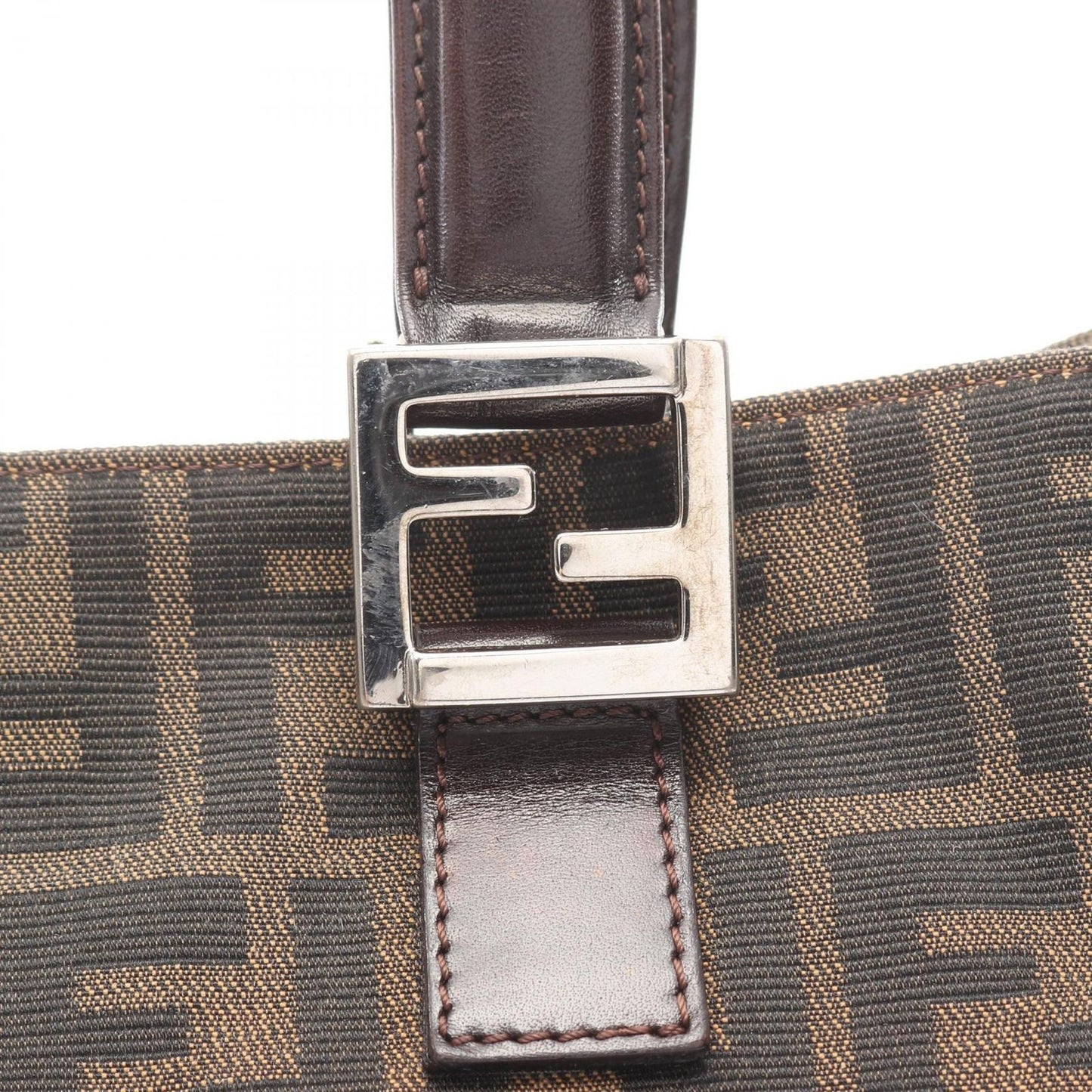 Fendi Handbag Zucca Black Brown Canvas Leather — view 7
