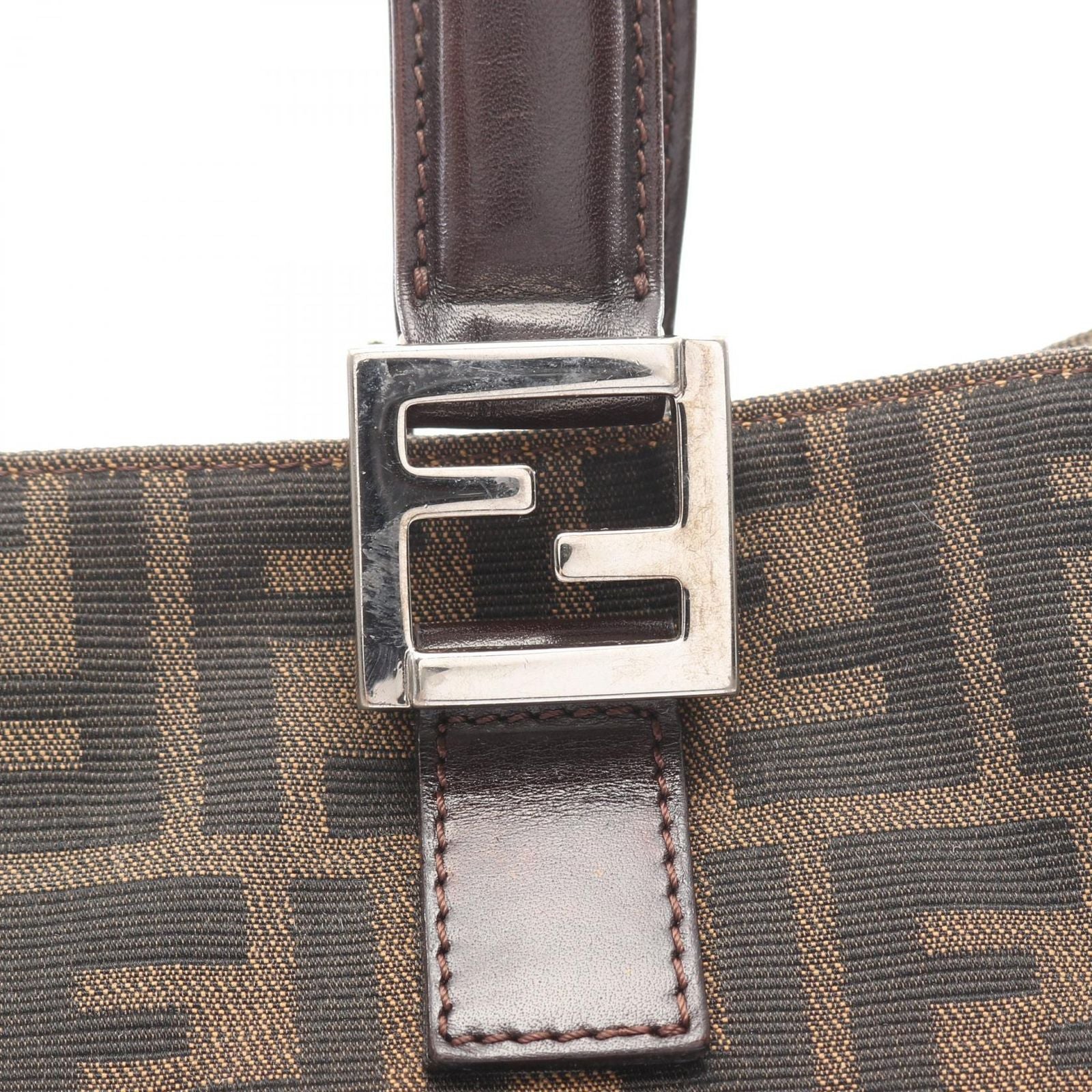 Fendi Handbag Zucca Black Brown Canvas Leather — view 7