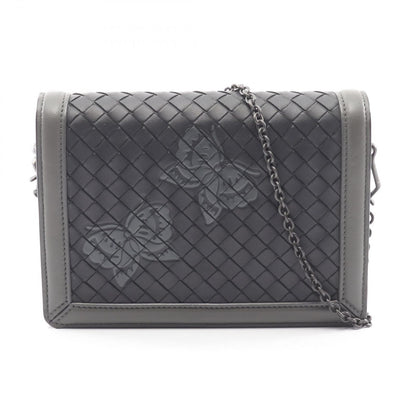 Bottega Veneta Shoulder Bag Intrecciato Papillon Black Gray Leather Chain