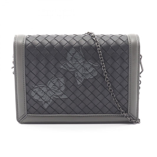 Bottega Veneta Shoulder Bag Intrecciato Papillon Black Gray Leather Chain