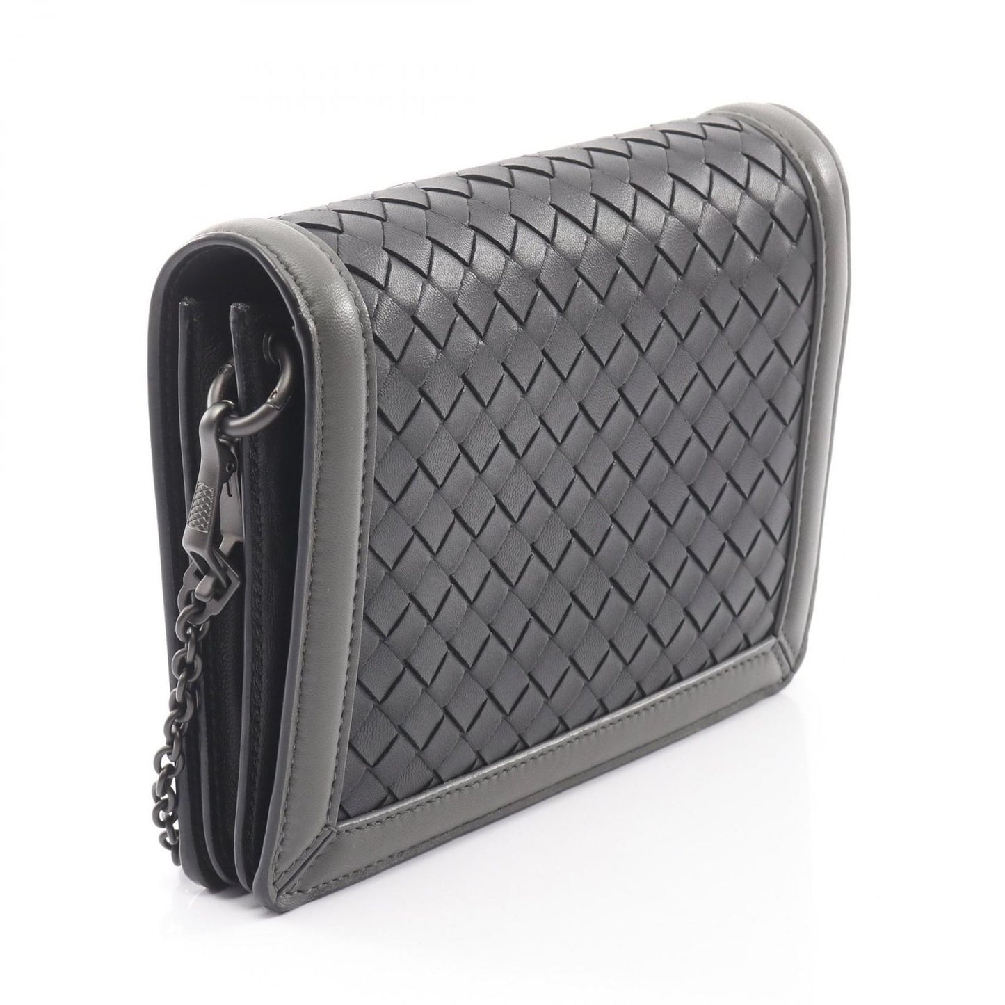 Bottega Veneta Shoulder Bag Intrecciato Papillon Black Gray Leather Chain — view 2