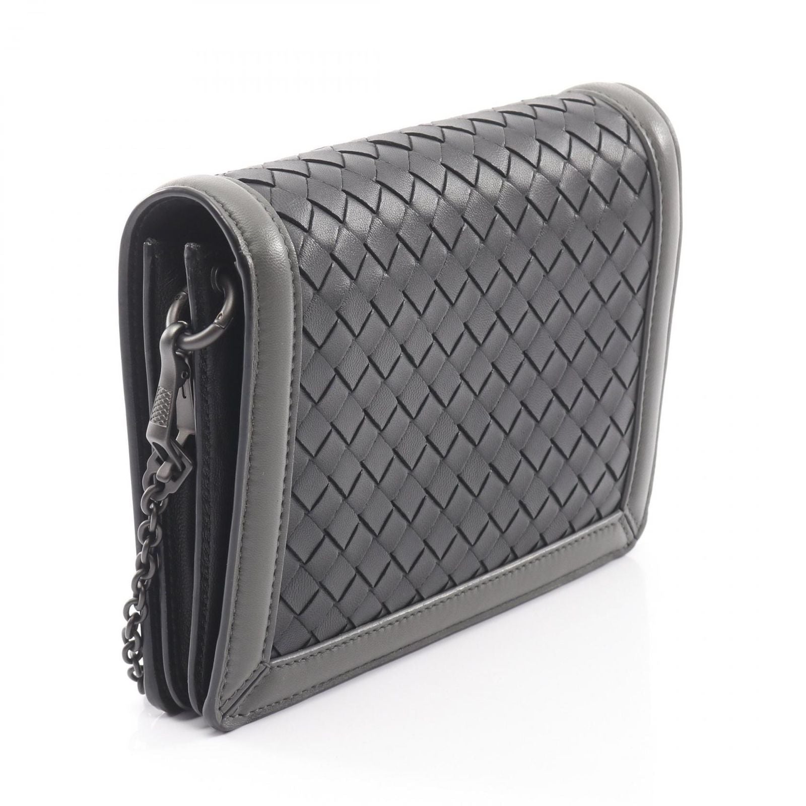 Bottega Veneta Shoulder Bag Intrecciato Papillon Black Gray Leather Chain — view 2