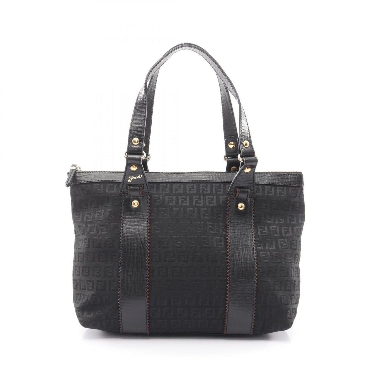 Fendi Tote Zucchino Black Canvas Leather