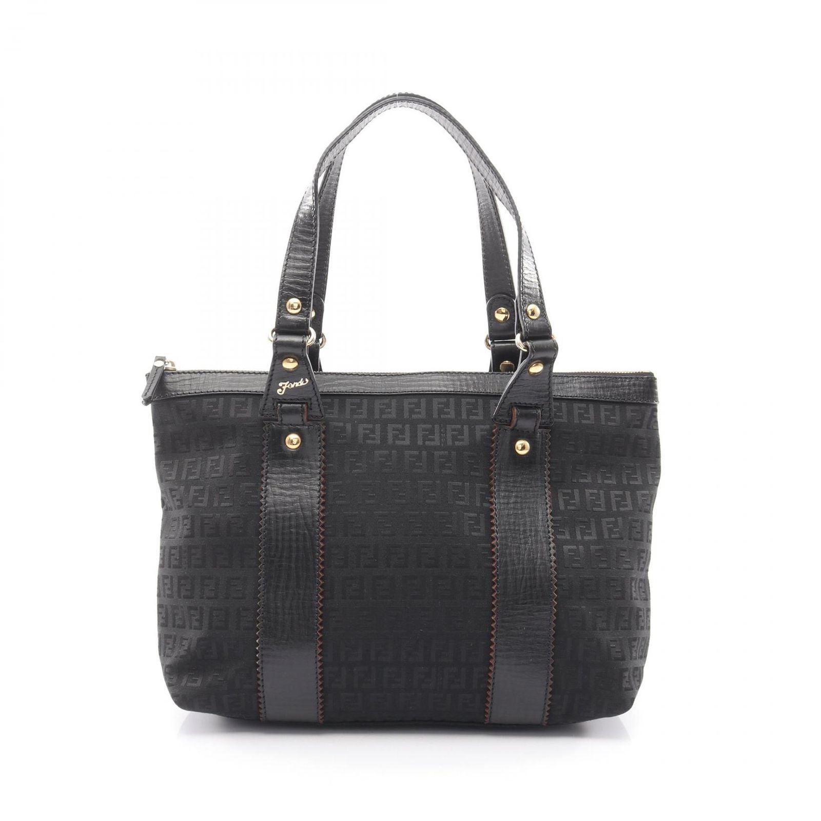 Fendi Tote Zucchino Black Canvas Leather
