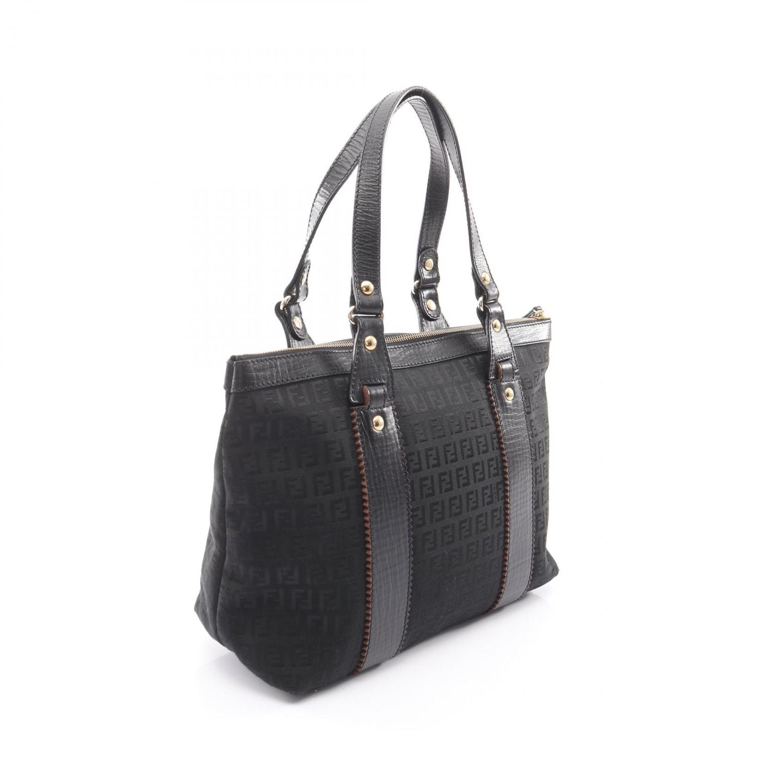 Fendi Tote Zucchino Black Canvas Leather — view 2