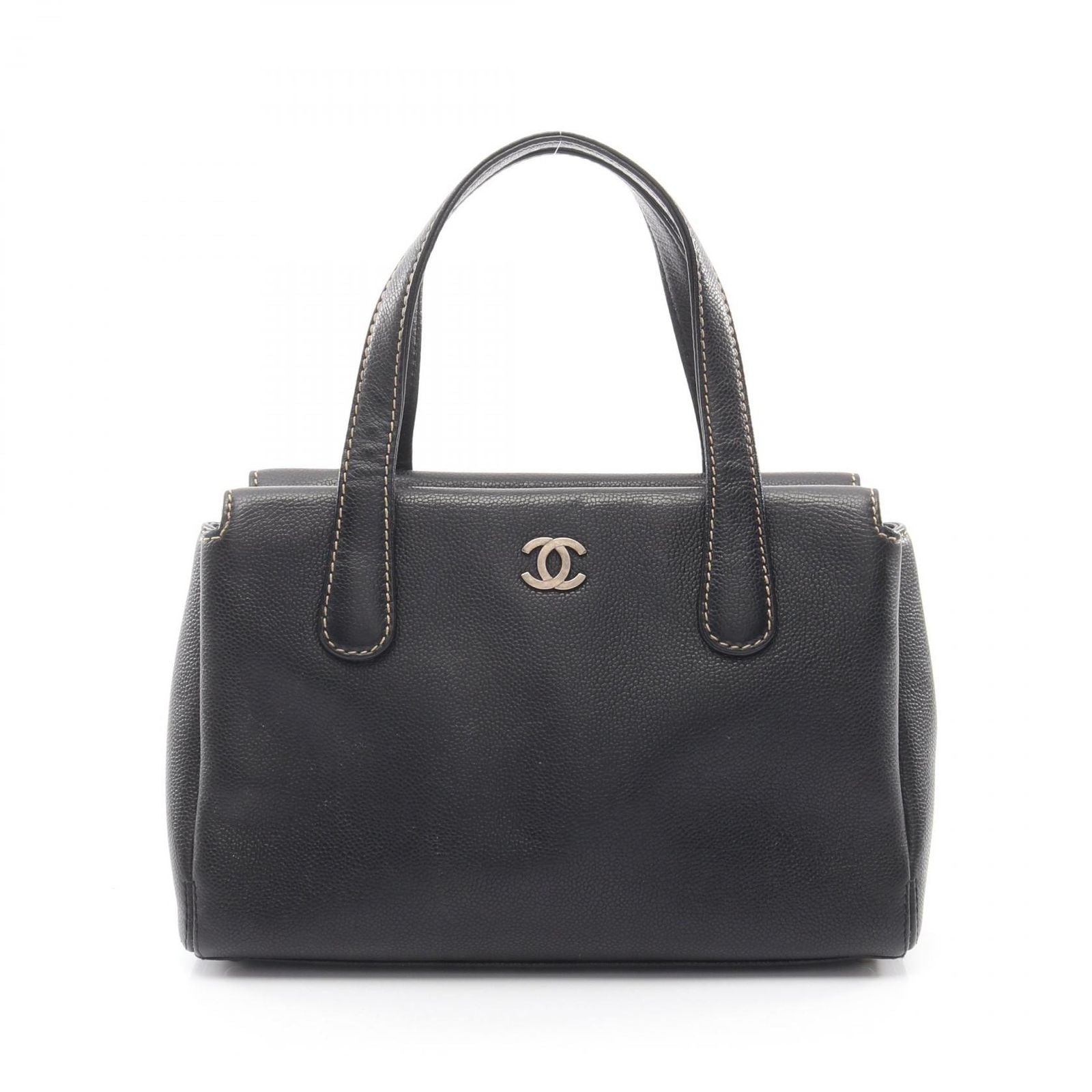 Chanel Handbag CC Logo Black Caviar Leather Wild Stitch