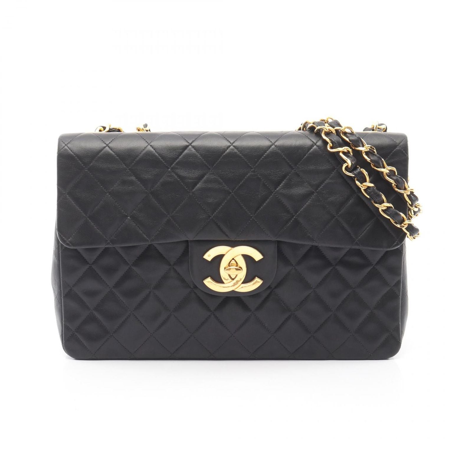 Chanel Shoulder Bag Big Quilted 34 Black Lambskin Big Chain 34