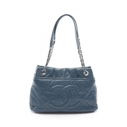 Chanel Tote Quilted Navy Caviar Leather Jumbo CC Logo Chain