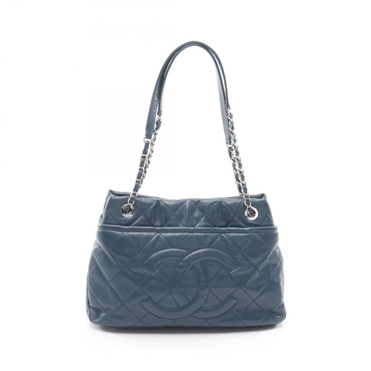 Chanel Tote Quilted Navy Caviar Leather Jumbo CC Logo Chain