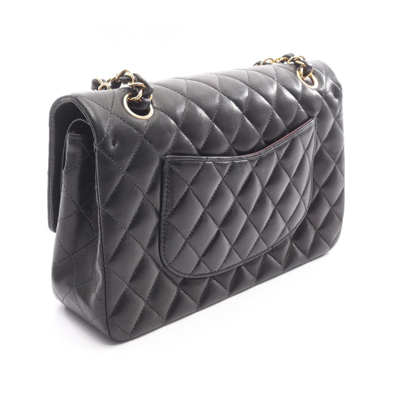 Chanel Shoulder Bag Quilted Double Flap Black Lambskin Chain — view 2