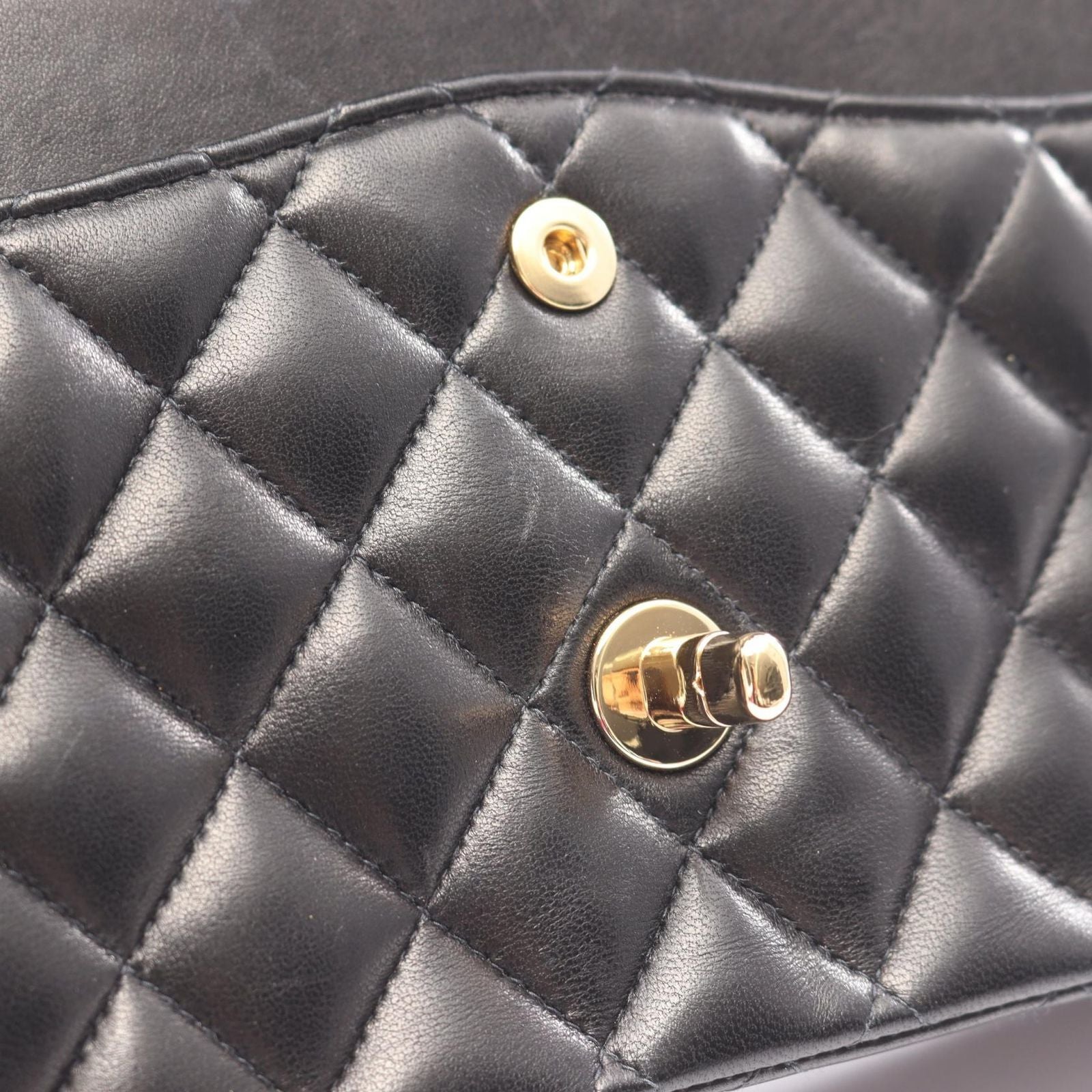 Chanel Shoulder Bag Quilted Double Flap Black Lambskin Chain — view 9