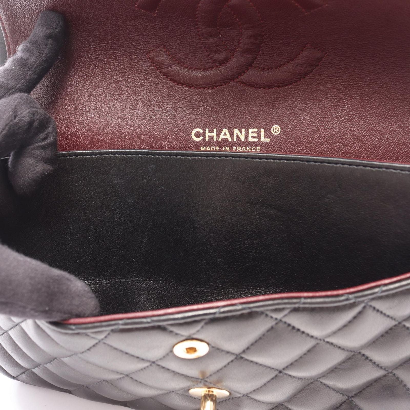 Chanel Shoulder Bag Quilted Double Flap Black Lambskin Chain — view 6