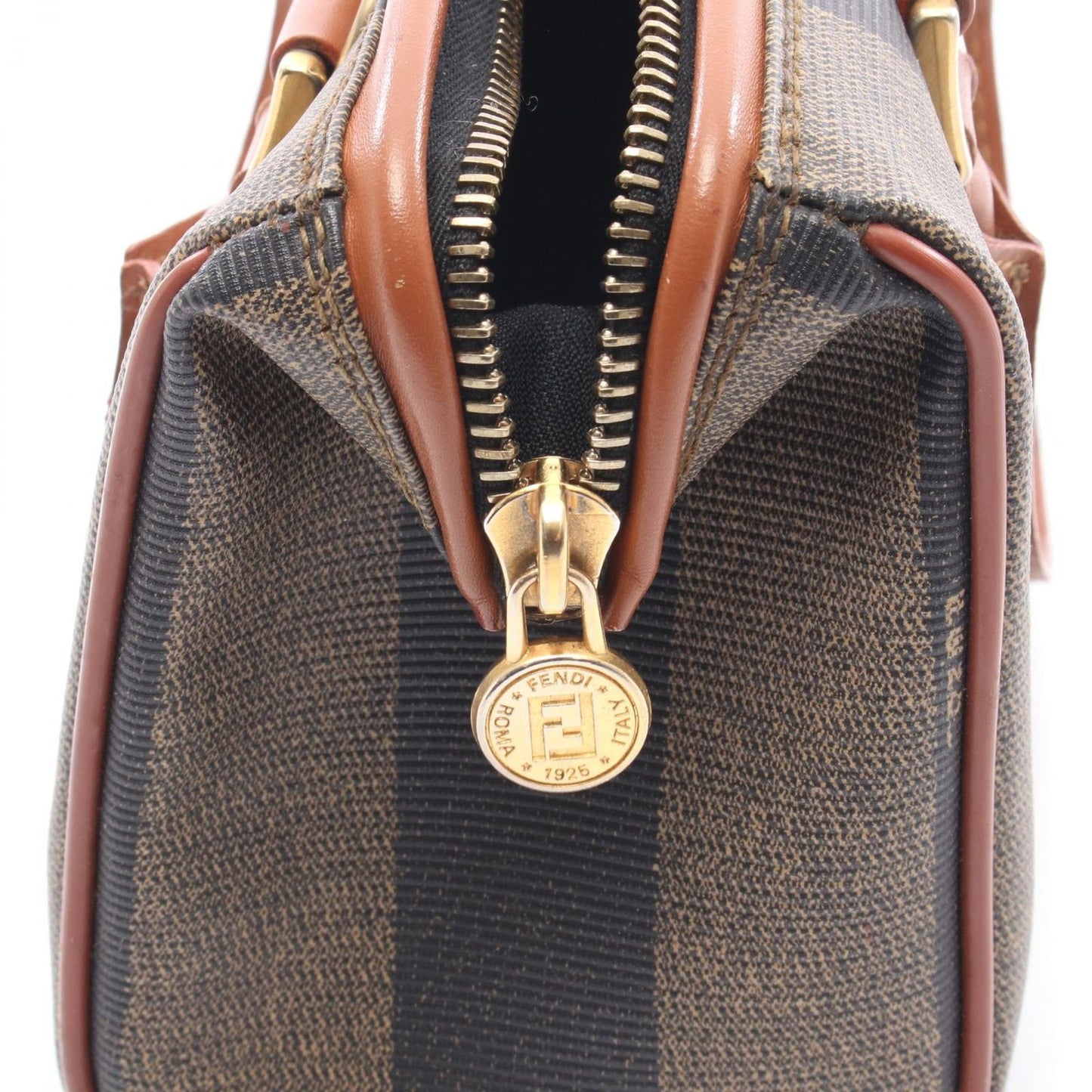 Fendi Pecan Brown Black Beige Canvas Leather Mini Boston Bag — view 7