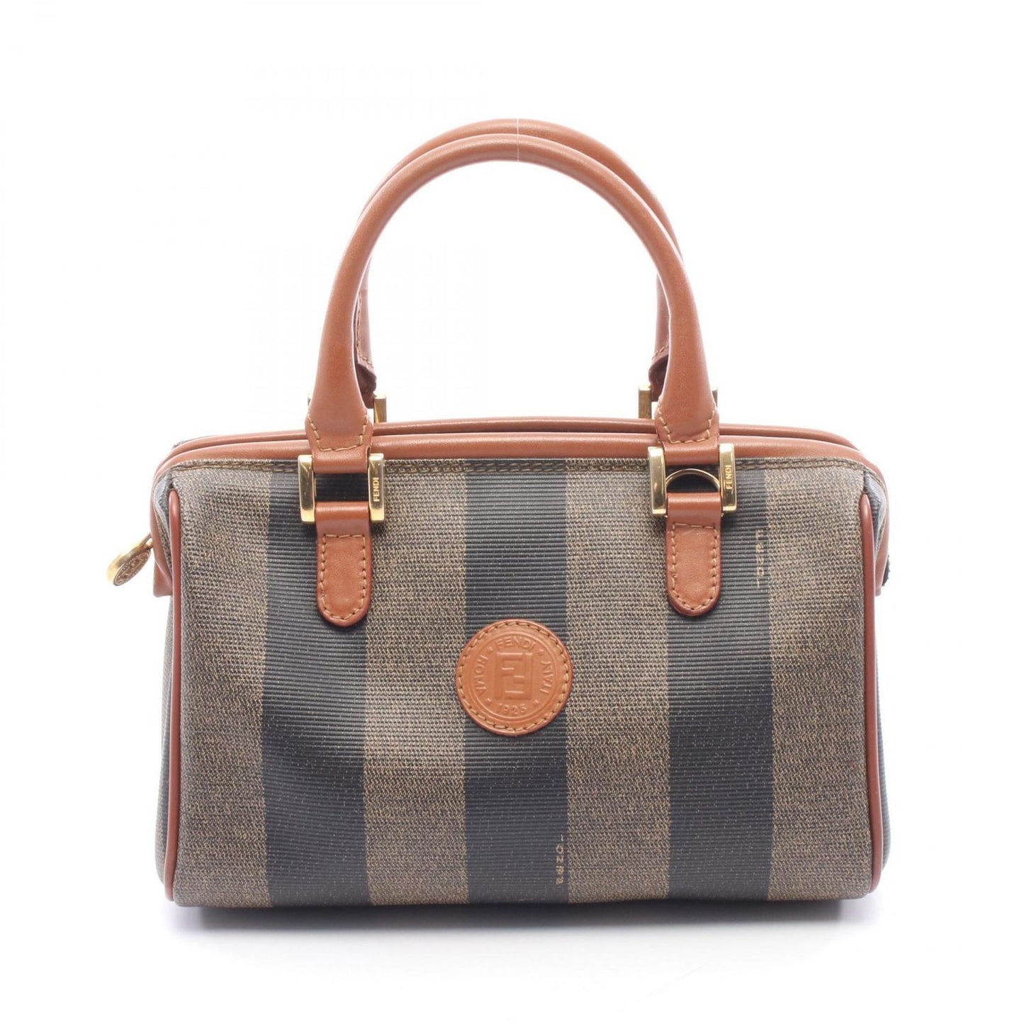 Fendi Pecan Brown Black Beige Canvas Leather Mini Boston Bag