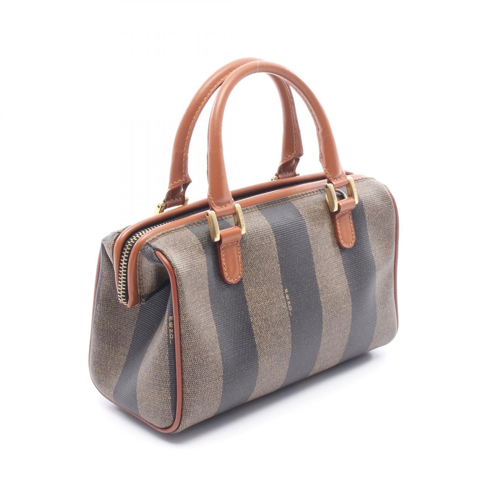 Fendi Pecan Brown Black Beige Canvas Leather Mini Boston Bag — view 2