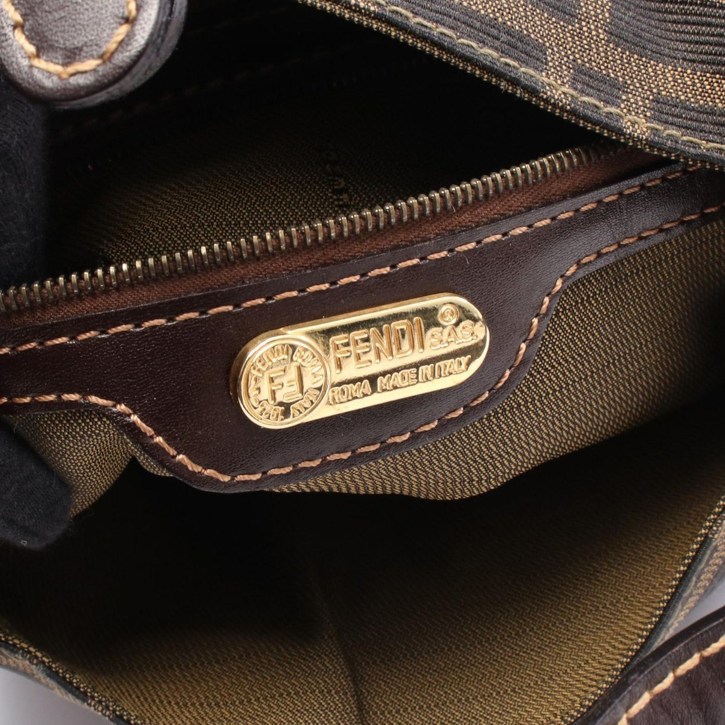 Fendi Handbag Zucca Black Brown Canvas Leather — view 4