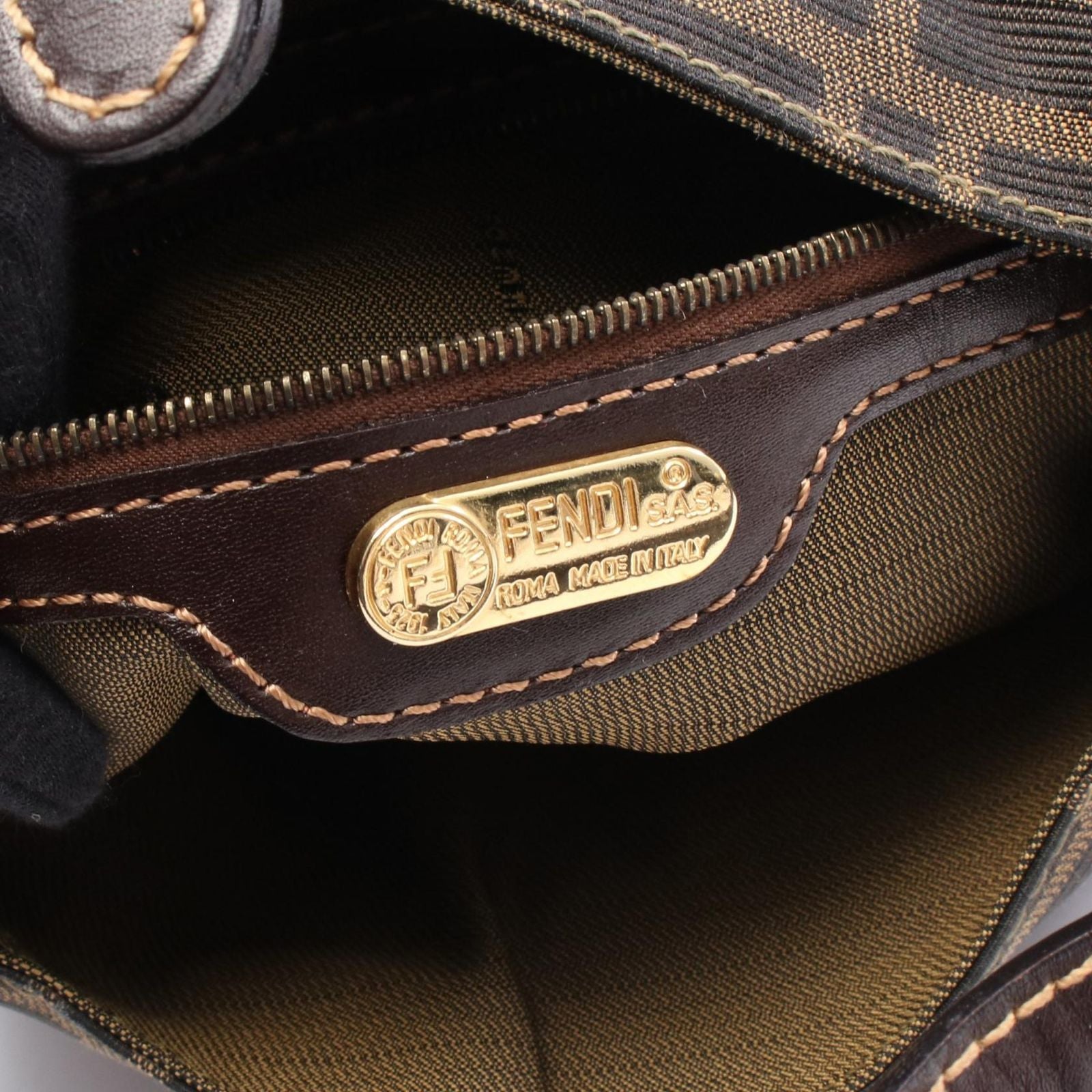 Fendi Handbag Zucca Black Brown Canvas Leather — view 4