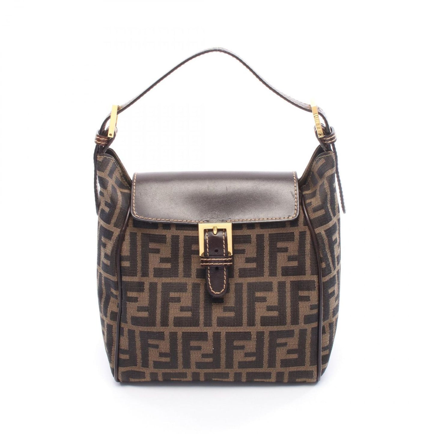 Fendi Handbag Zucca Black Brown Canvas Leather