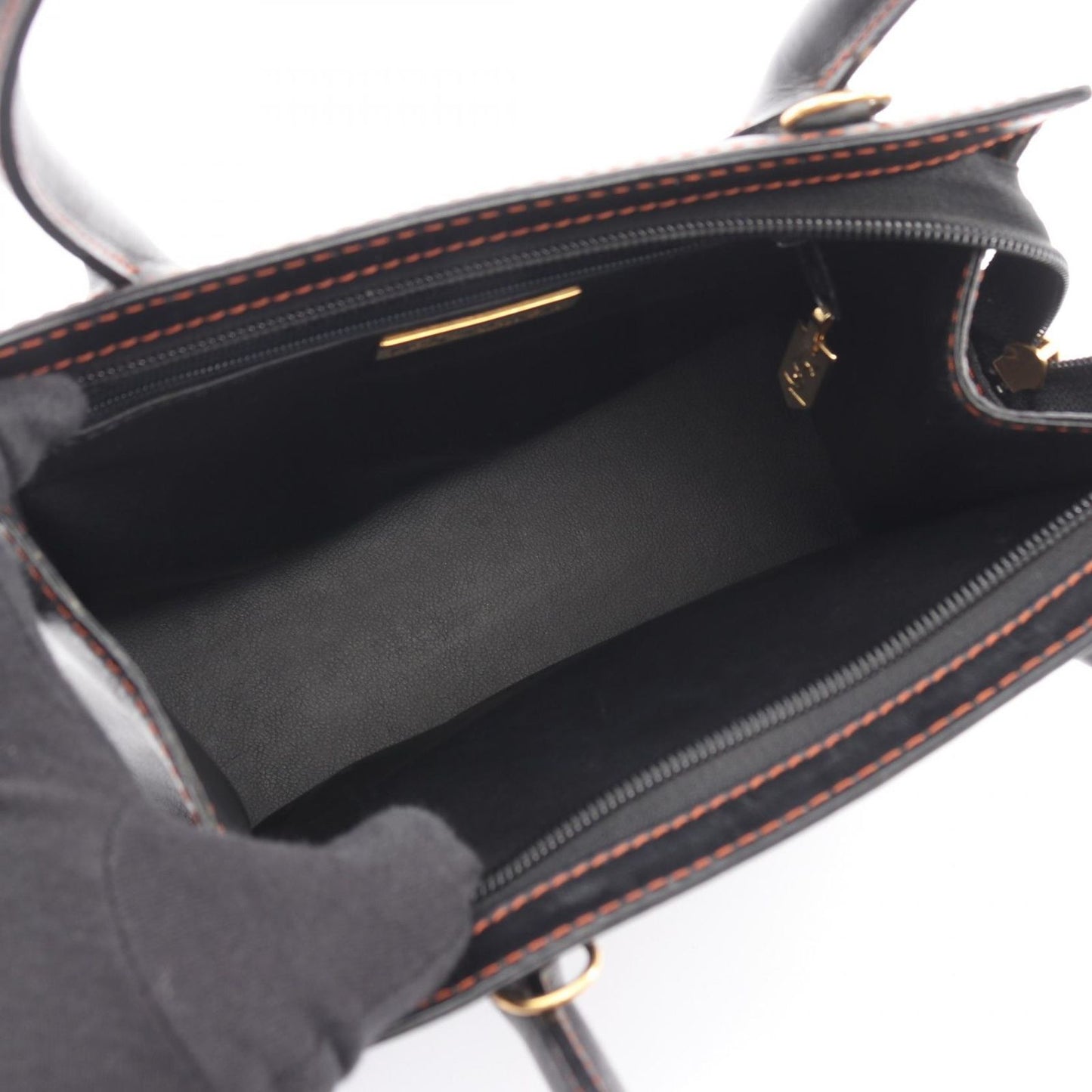Saint Laurent Yves Handbag Vintage 2-Way Black Orange Leather Top Handle Bag — view 3