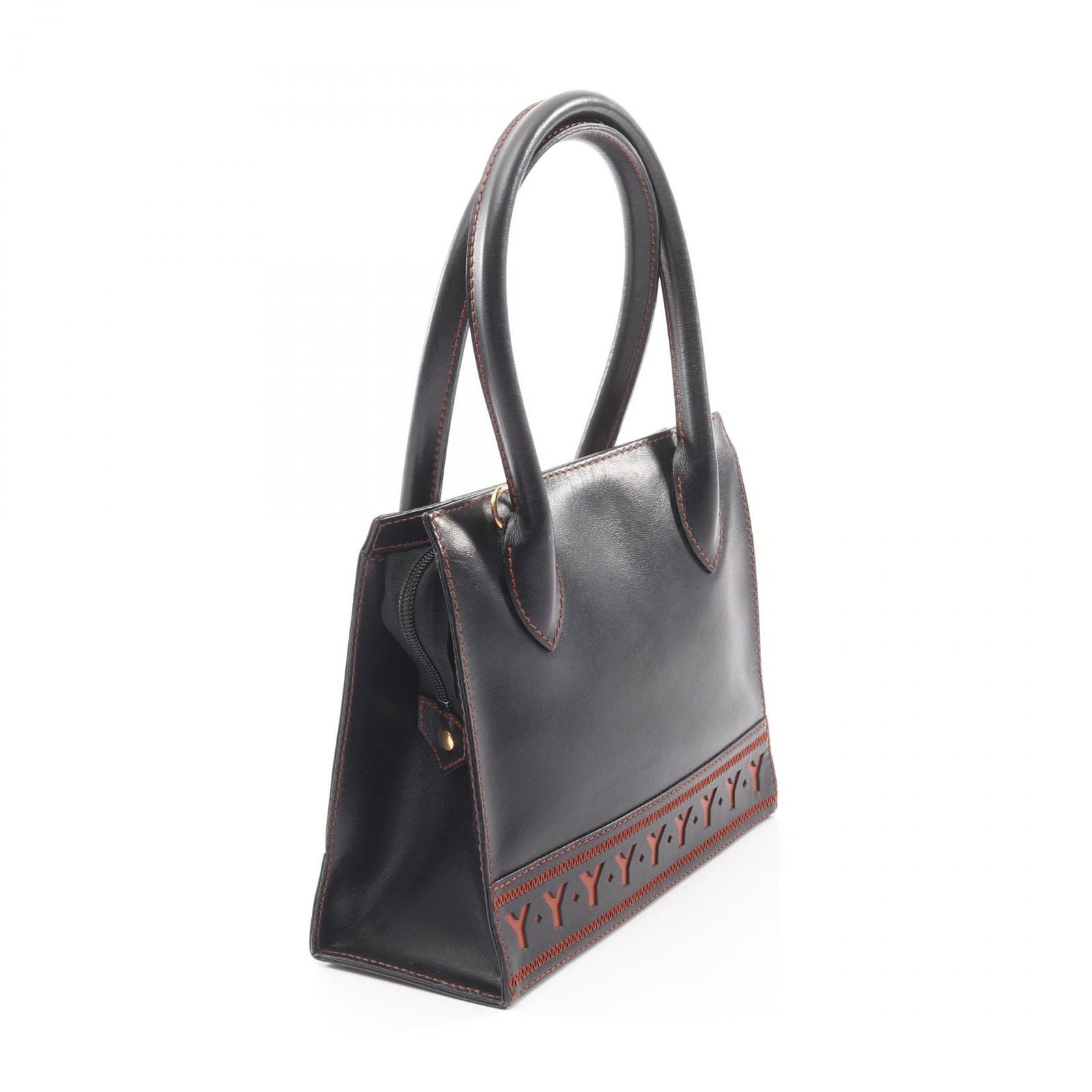 Saint Laurent Yves Handbag Vintage 2-Way Black Orange Leather Top Handle Bag — view 2