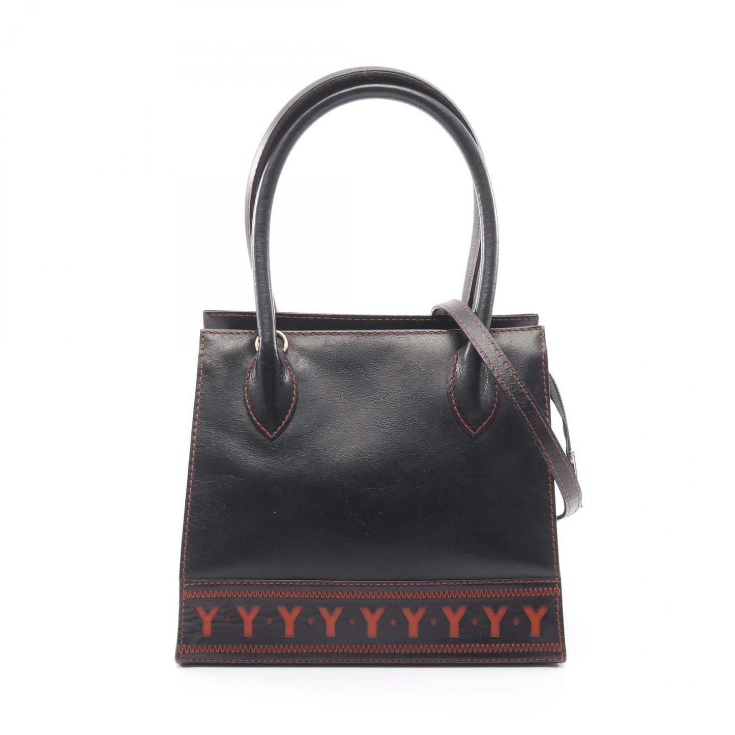 Saint Laurent Yves Handbag Vintage 2-Way Black Orange Leather Top Handle Bag