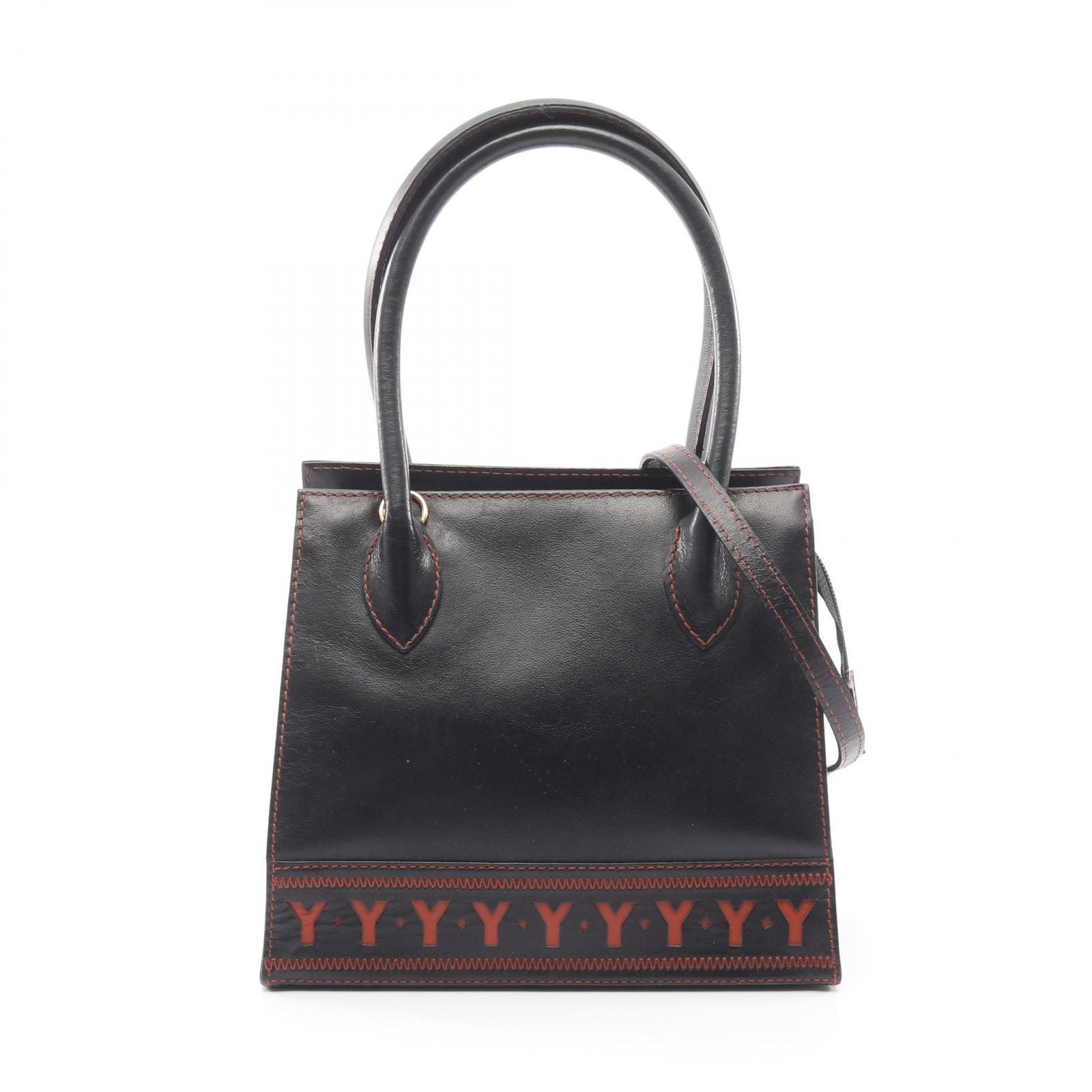 Saint Laurent Yves Handbag Vintage 2-Way Black Orange Leather Top Handle Bag