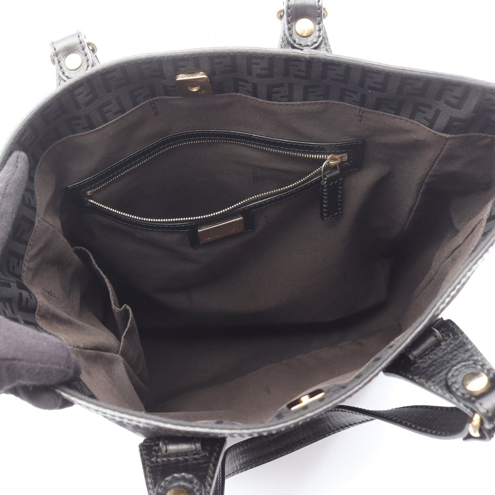 Fendi Tote Zucchino Black Canvas Leather — view 3